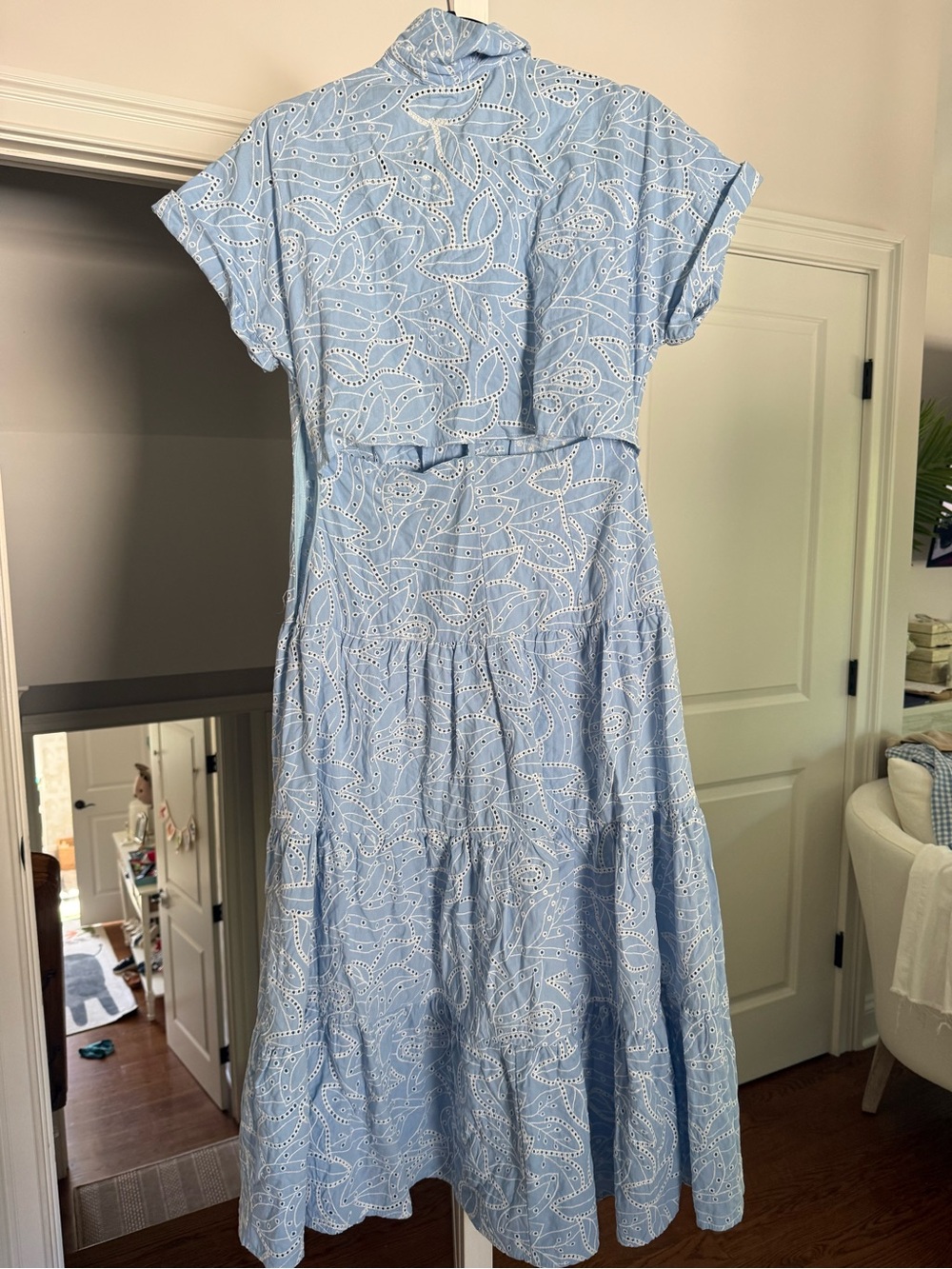 Zara Pale Blue Eyelet Tiered Midi Dress - Picture 8 of 9